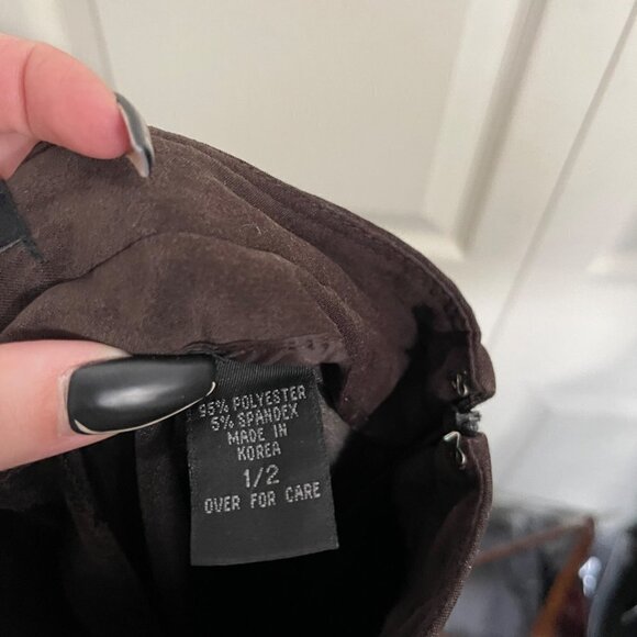 Express Womens Vintage Brown Y2K Faux Suede High Rise Straight Leg Pants Sz 1/2 - Picture 3 of 8